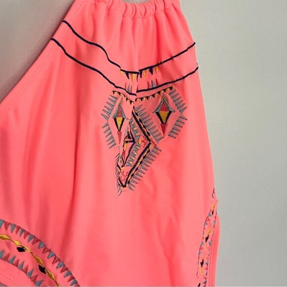 Marilyn Monroe One Piece Monokini Swimsuit Coral Embroidered High Neck L - Picture 4 of 7